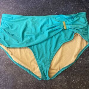 NWOT SWIM by CACIQUE Turquoise Brief Bottoms Swim Wear Gold Bar Accent Sz 28